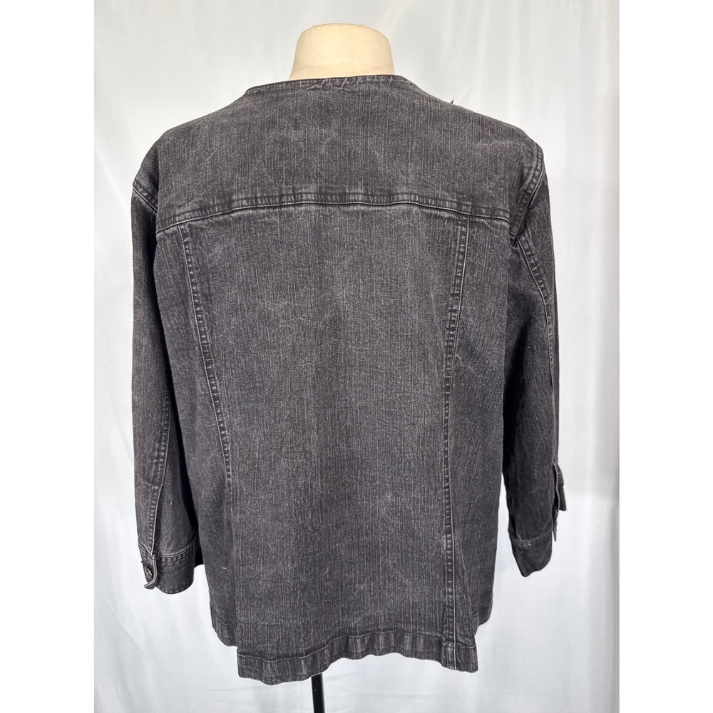 Ruby Rd 20W Black Embellished Denim Jacket Rhinestone Gem Ruffle 3/4 Sleeve‎ - Picture 6 of 11